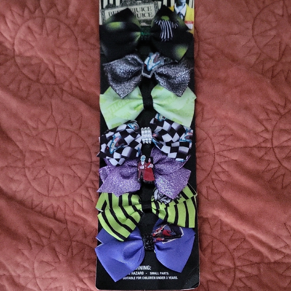 BeetleJuice Hair Bows Set - Black, Green, Purple